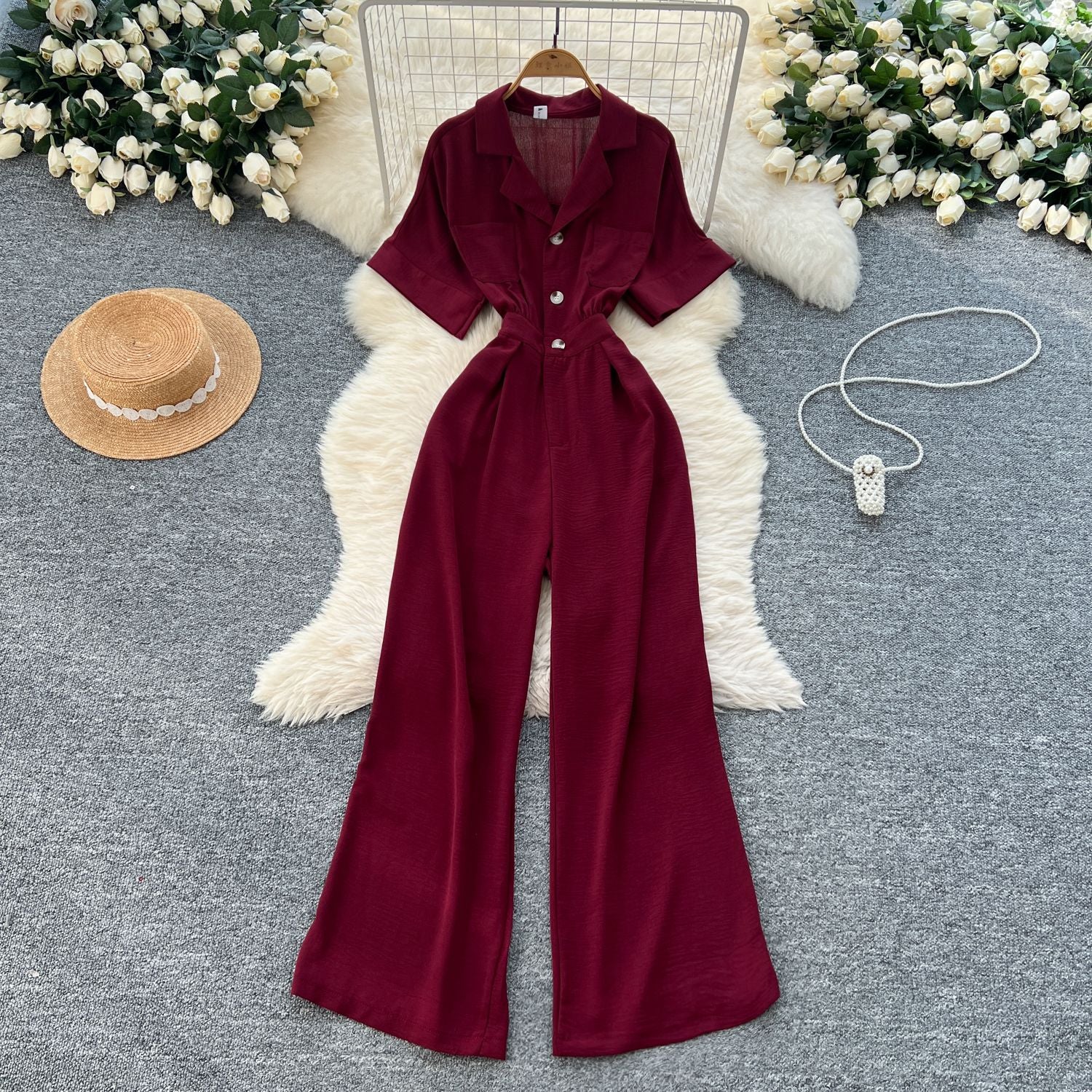 Summer Chic Turn-down Collar Button High Waist Jumpsuit 8