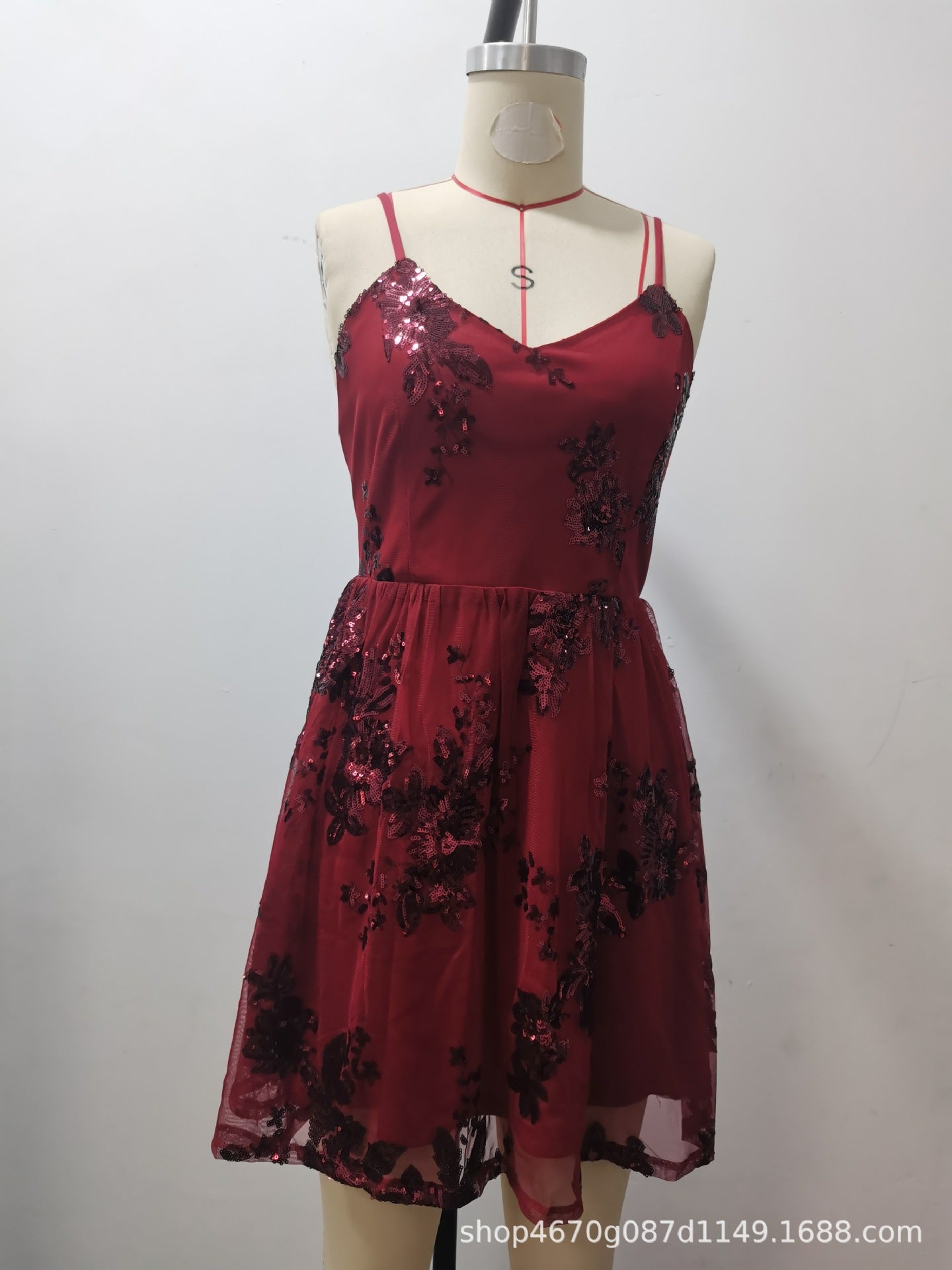 Sexy Strap Low Back Sequin Embroidery Mini Party Dress 7