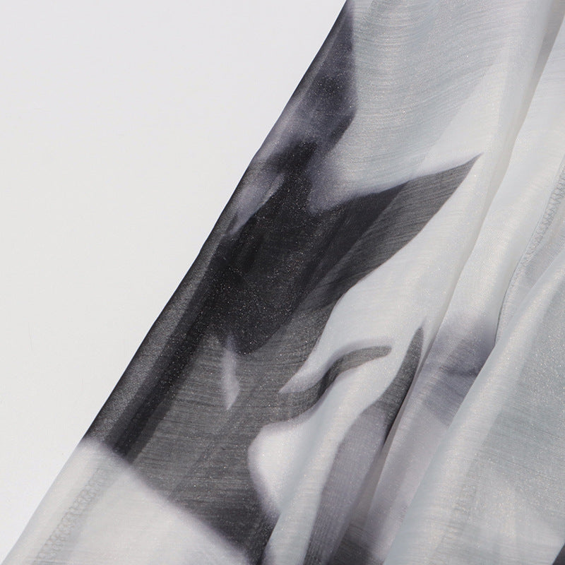 Women Vintage Paint Print Belt V-neck Long Sleeve Dress 30