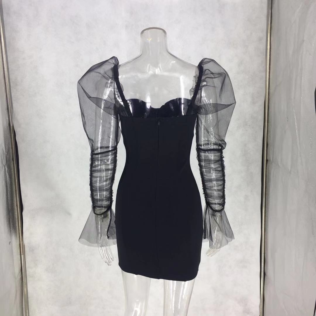 Women's Strapless Mesh Patchwork Bodycon Nightclub Dress 14