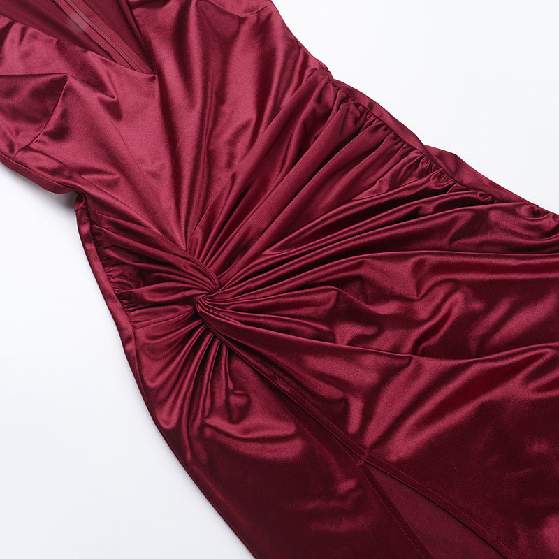 Women Sexy V Neck Satin Slit Strap Dress 17