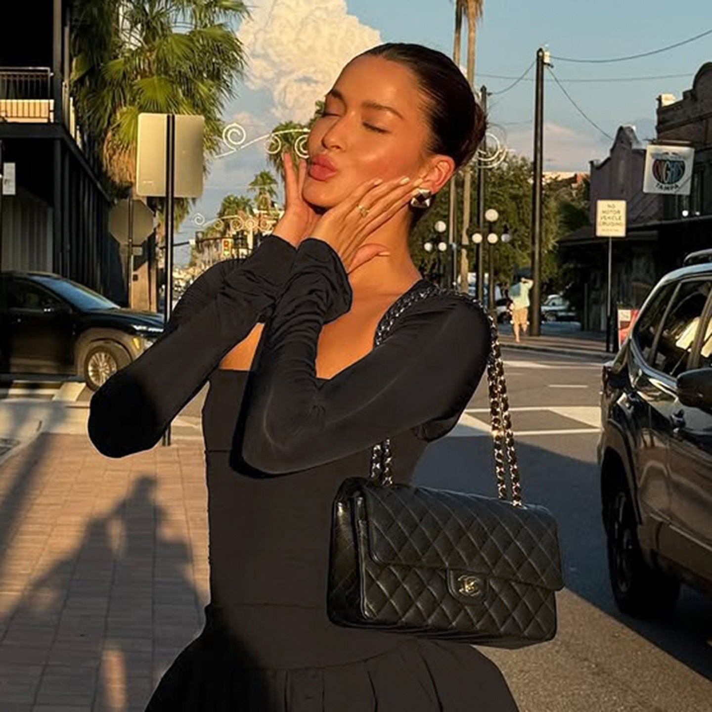 Women Elegant Square Neck Floral Long-Sleeved Solid Dress 4