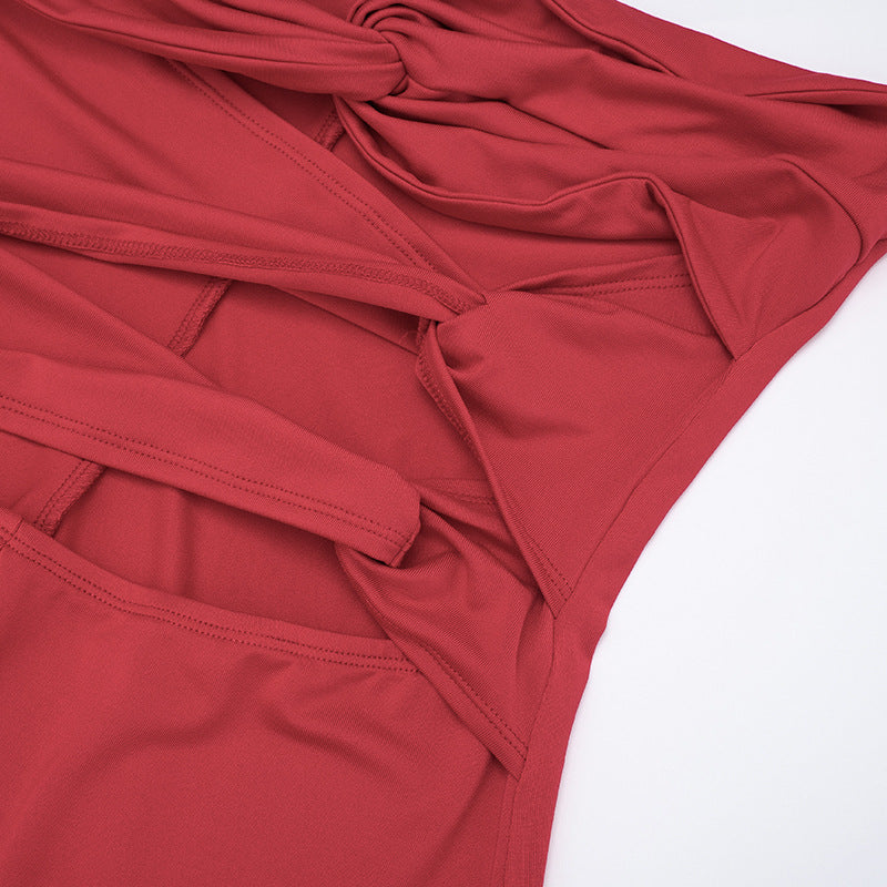 Women's Autumn Solid Color Strapless Sleeveless Hollow-Out Low Back Knot Jumpsuit 13