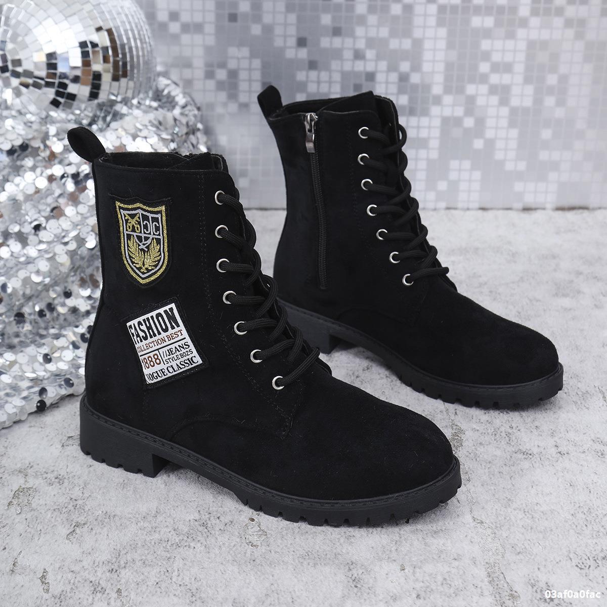 Winter Thick Sole Lace-Up Low Heel Decorated Martin Boots Women's Shoes 14