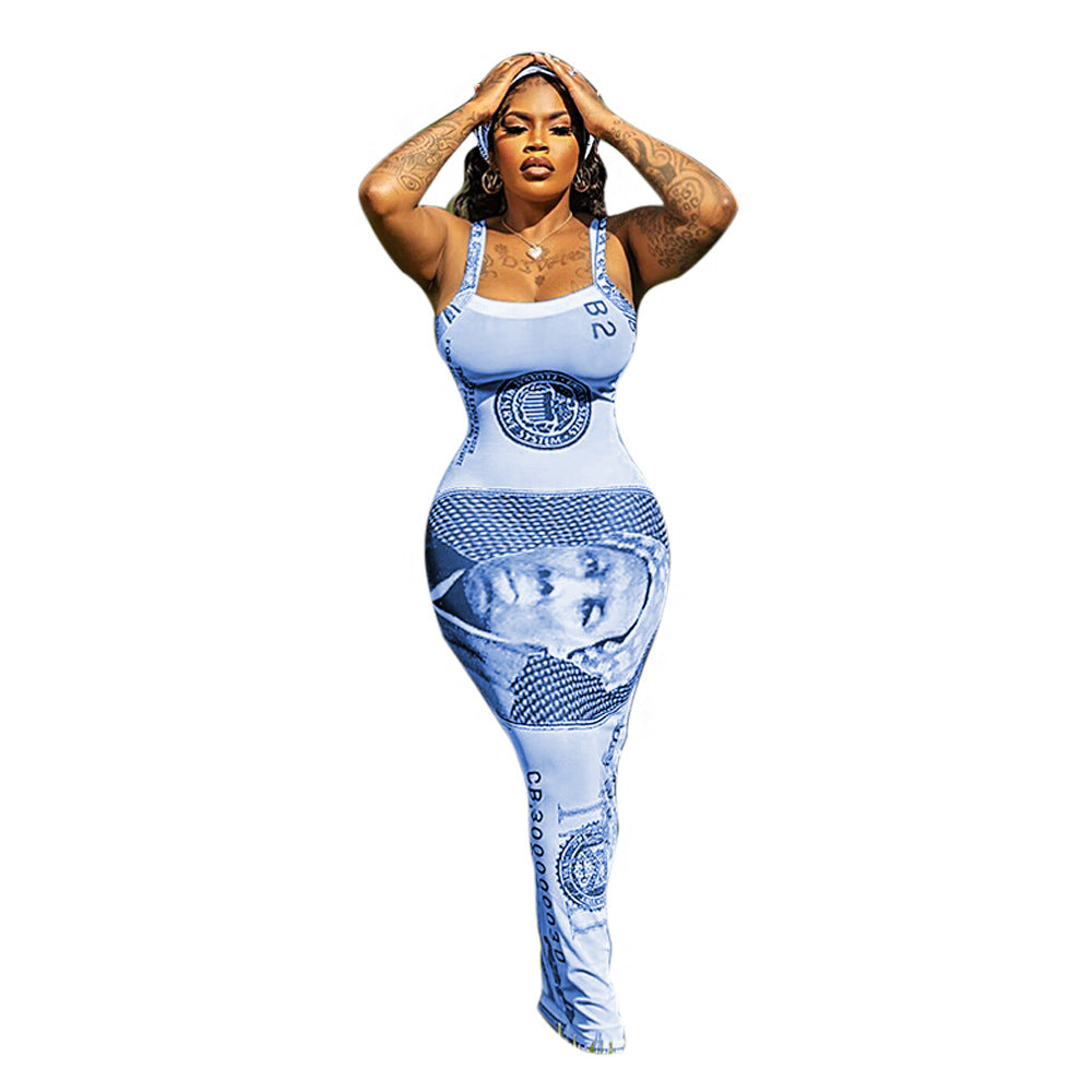 Women Printed Suspender Sexy Maxi Dress 13