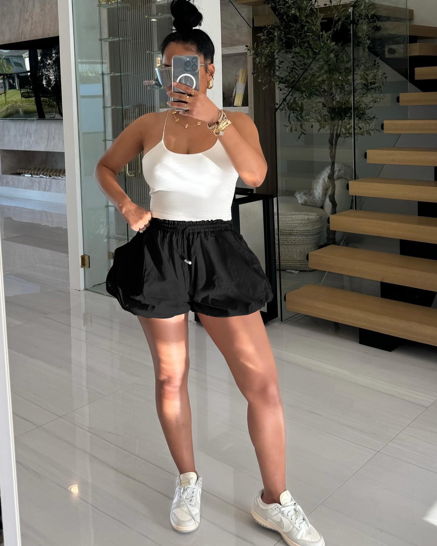 Women Solid Puffy Puff Shorts 3