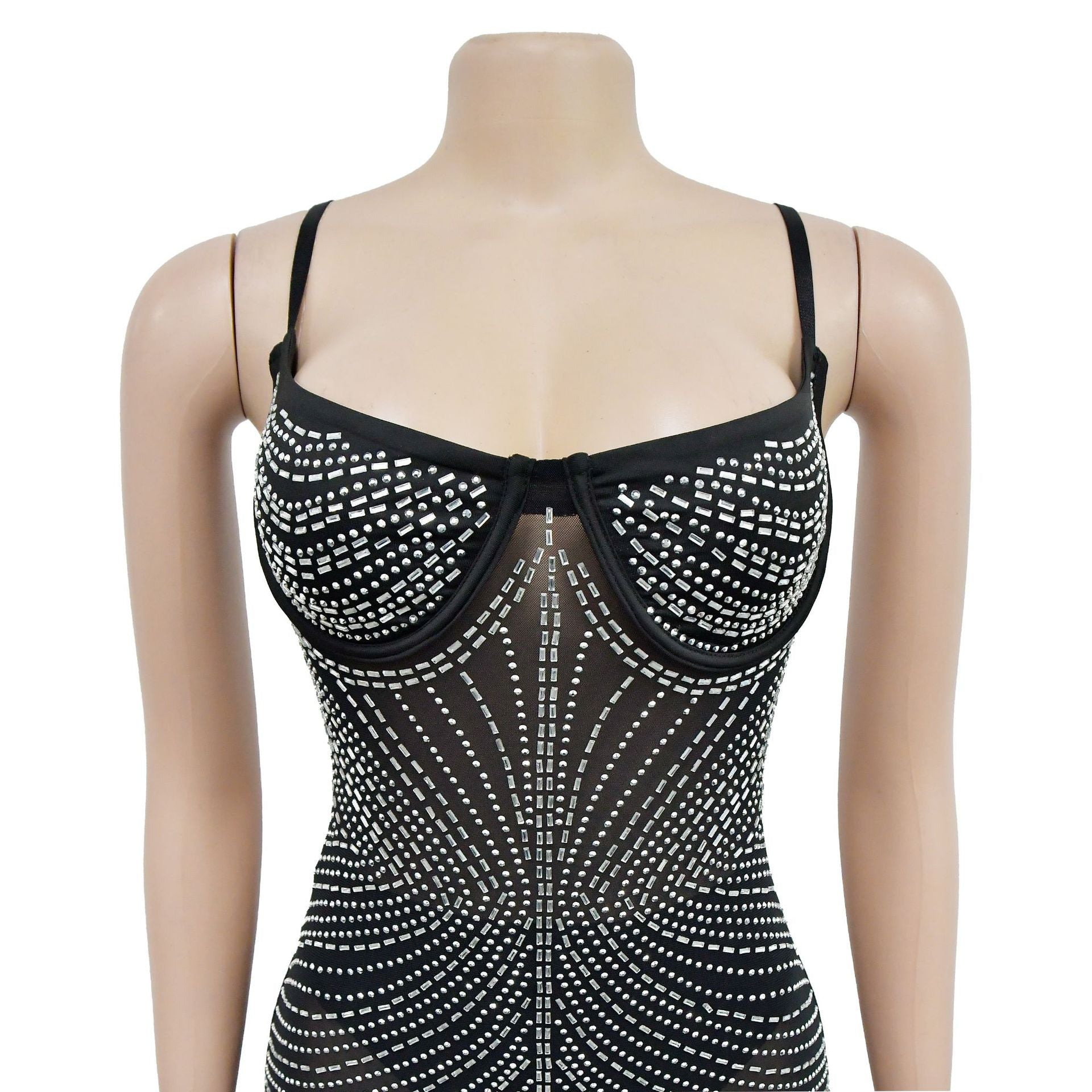 Women's Fashion Solid Color Mesh Beaded Slip Maxi Dress 16