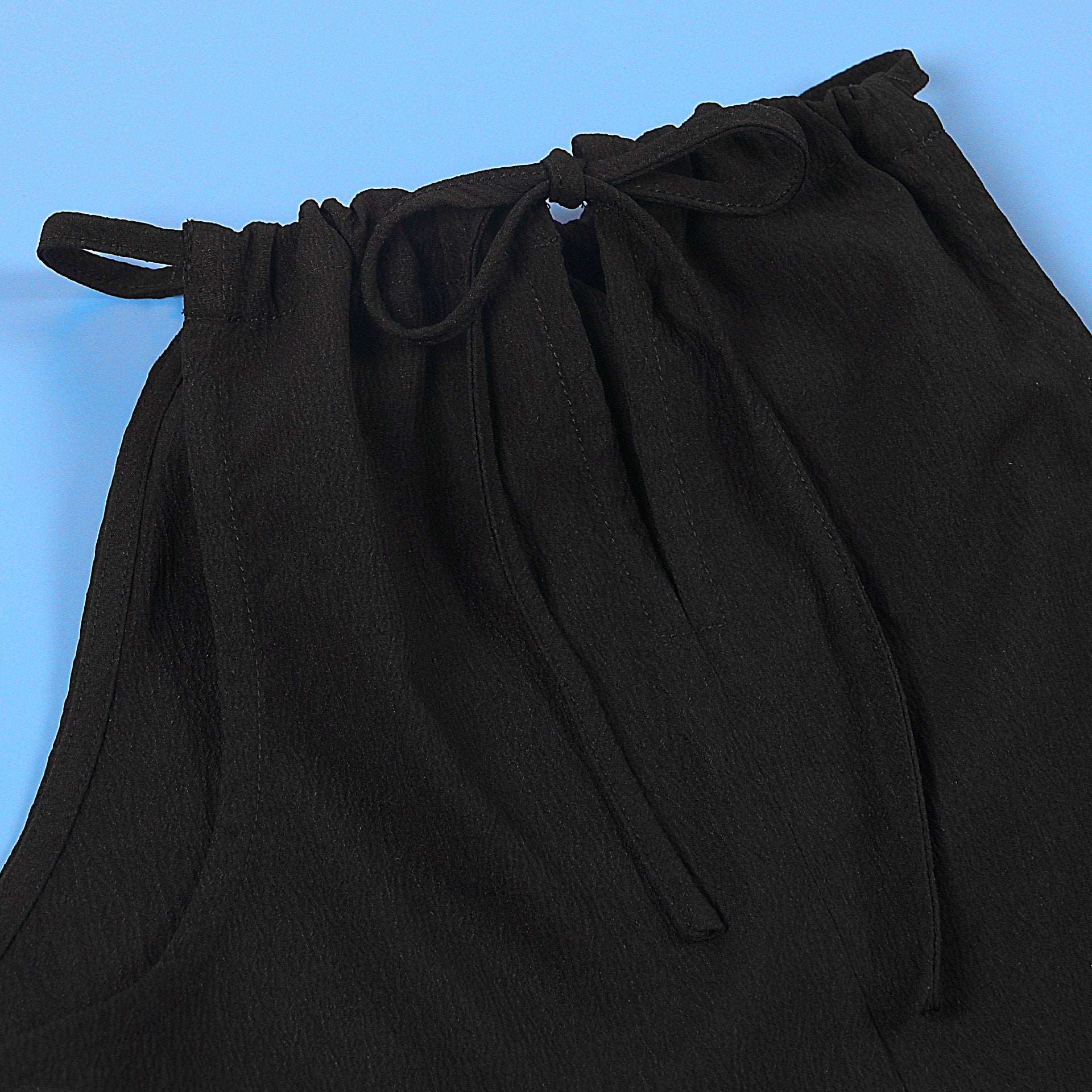 Women sexy solid slit halter neck lace-up sleeveless top and shorts two-piece set 56