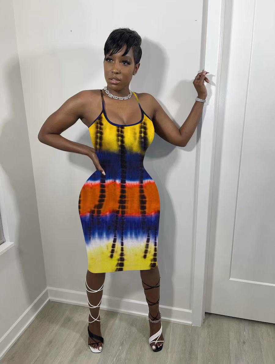 Ladies Fashion Casual Print Strap Dress