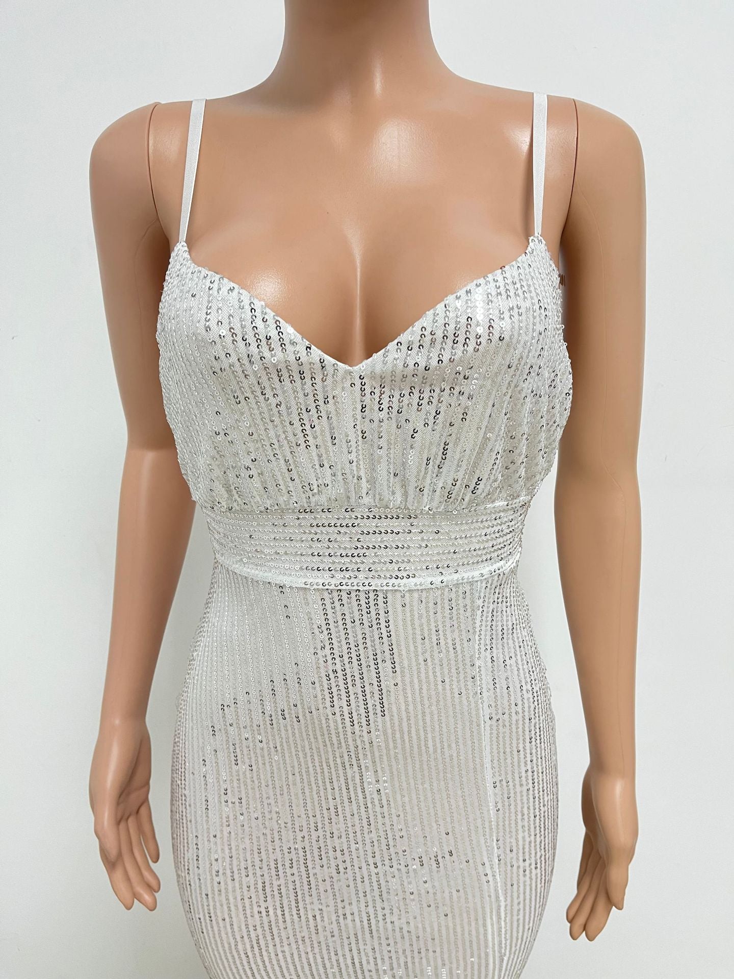 Women's Summer Slit Low Back Dress Sequined Sleeveless Suspender Dress 35