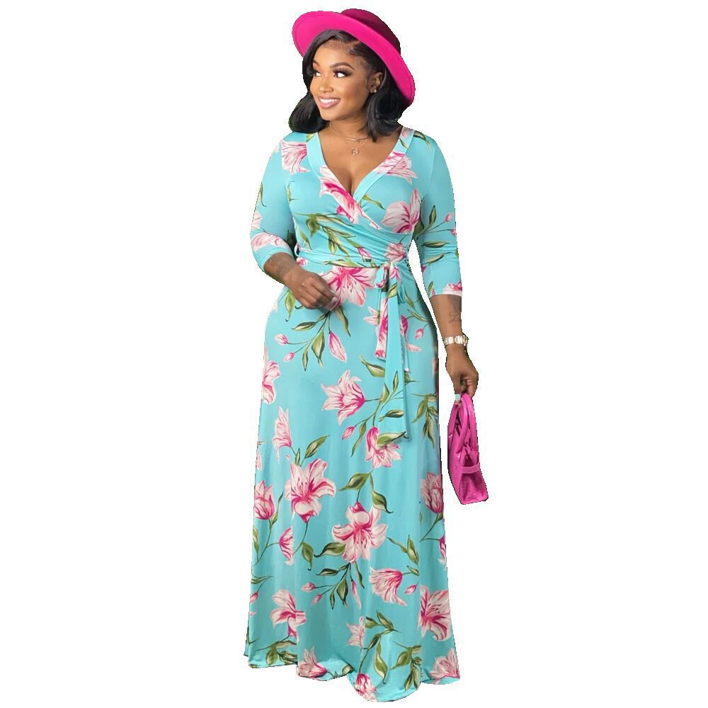 Plus Size Women Casual Print Maxi Dress 5