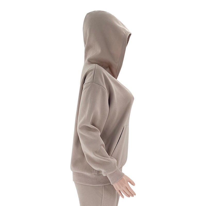 Fall Winter Solid Color Long Sleeve Hoodie Pants Women's Fashion Casual Tracksuit Two Piece Set 34