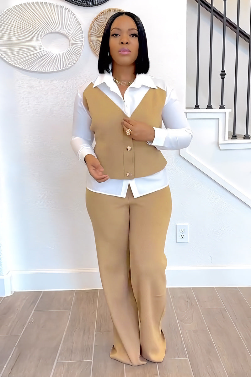 Fake Two-Piece Shirt Vest Patchwork Top Pants Two-Piece Set 3