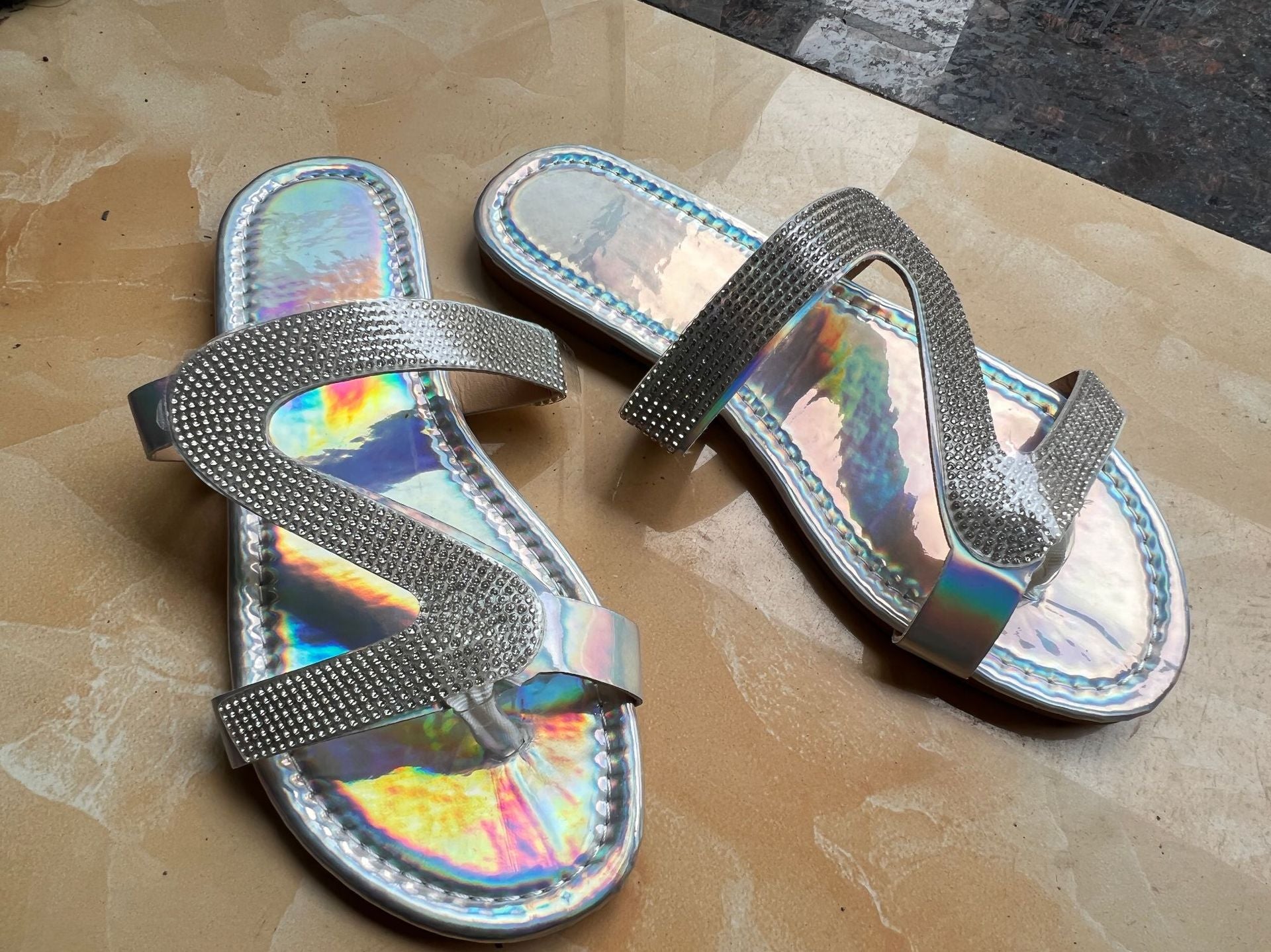 Plus Size Flat Sandal Flip flops Z-line Rhinestone Clip Toe Casual Outdoor Wear Beach Women's Shoe 25