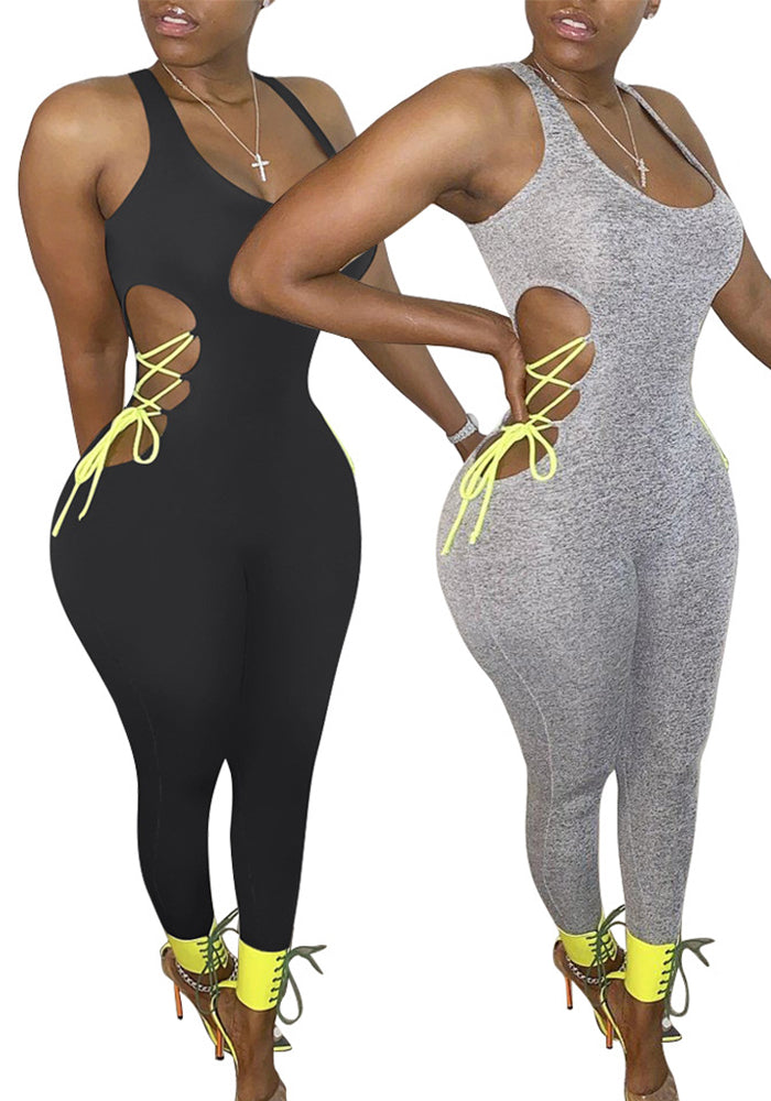 Women's Sexy Lace-Up Slim-Fit Workout Yoga Jumpsuit