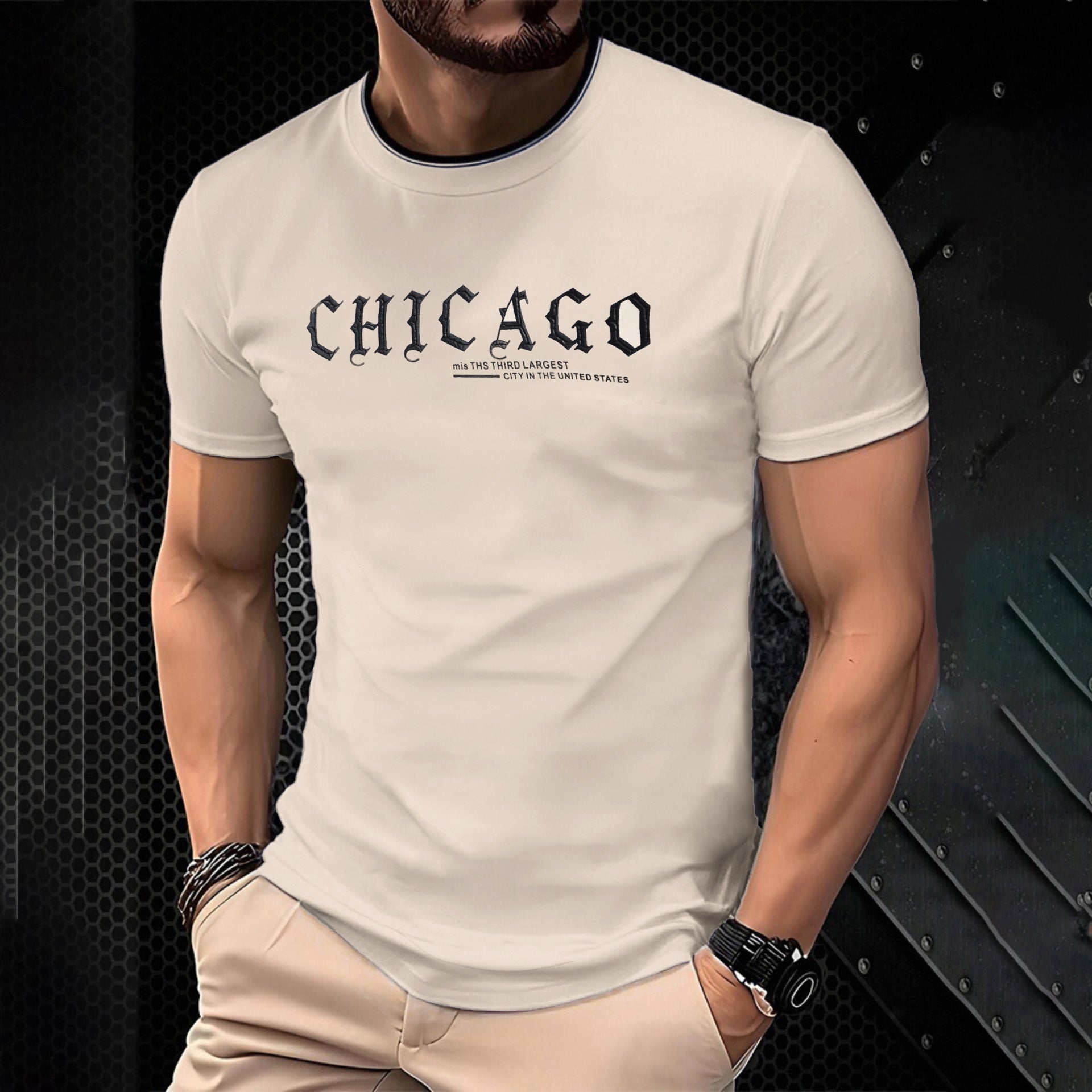 Summer Letter Print Trendy Men's Short Sleeve Casual Round Neck T-Shirt 5