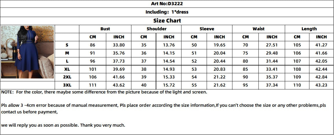 Africa Plus Size Women's Short Sleeve Stand Collar Fashion Party Swing Dress 3/4 Sleeve 12