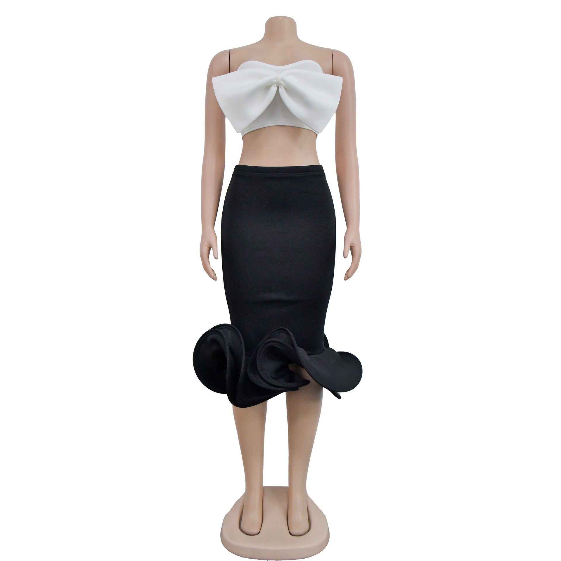 Women Sleeveless Strapless Bow Top and Bodycon Skirt Two-Piece Set 13