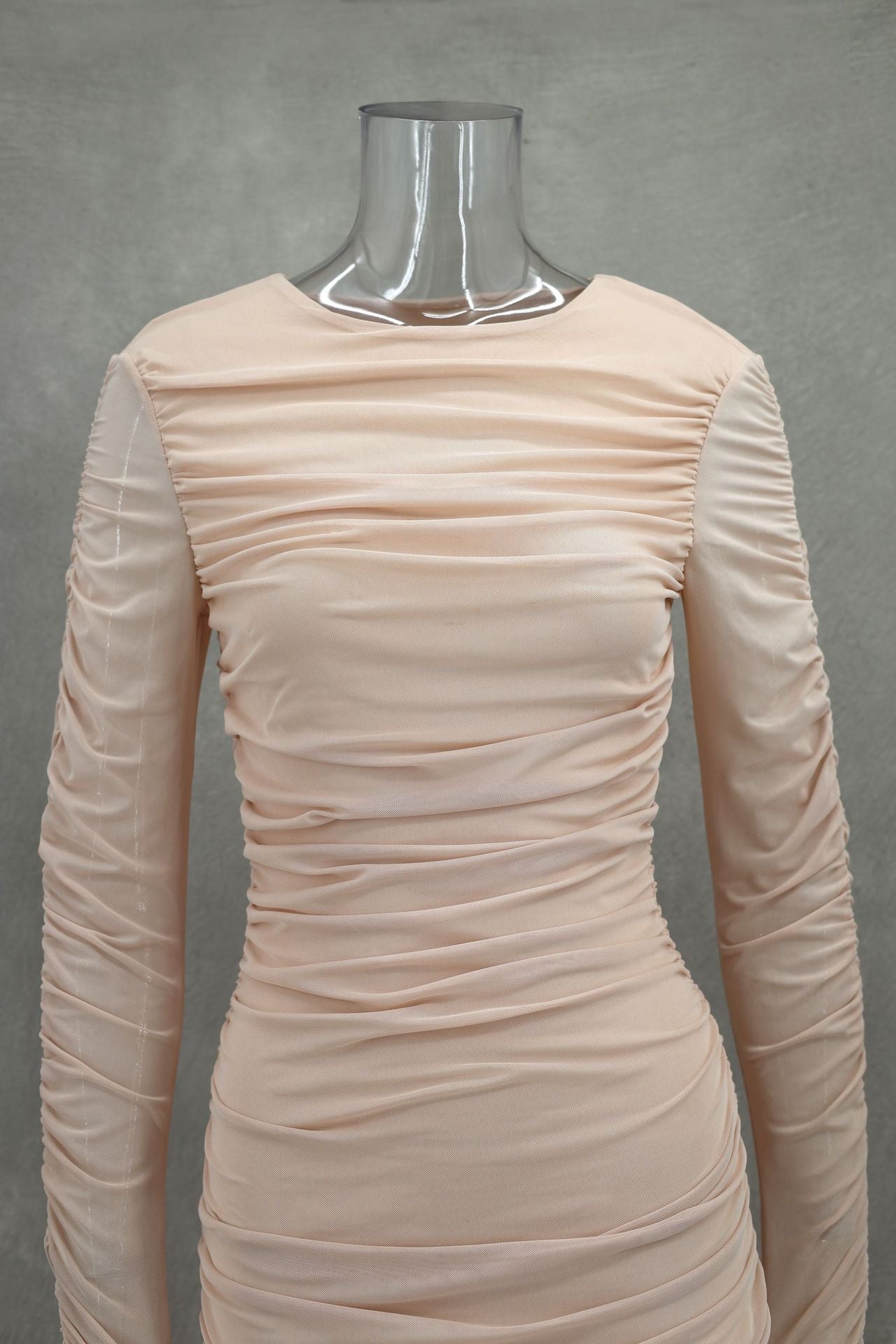 Women Elegant Sexy Round Neck Long Sleeve Pleated Solid Maxi Dress 13