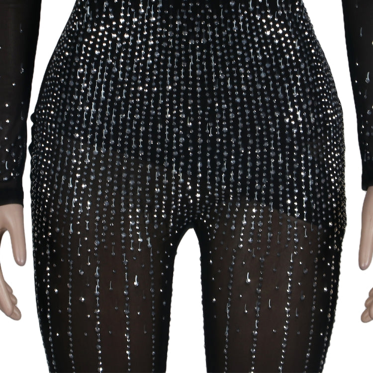 Winter Sexy Black rhinestone Beaded Patch Long Sleeve Jumpsuit 7