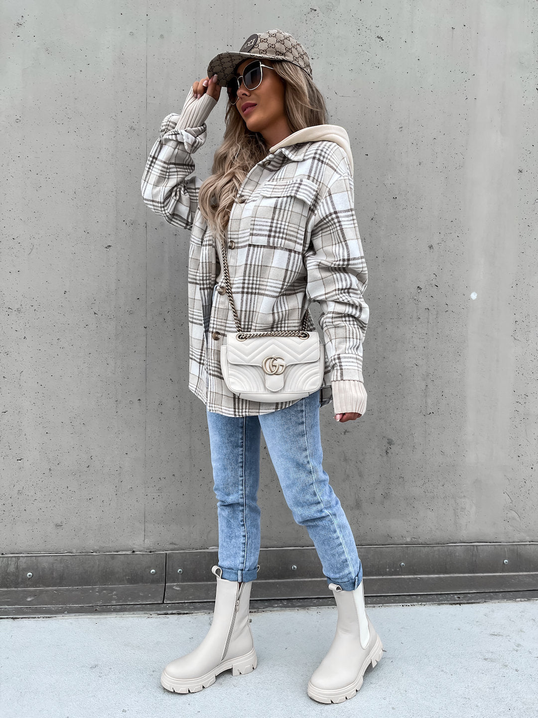 Winter Women's Outerwear Fashionable Hooded Plaid Coat 3