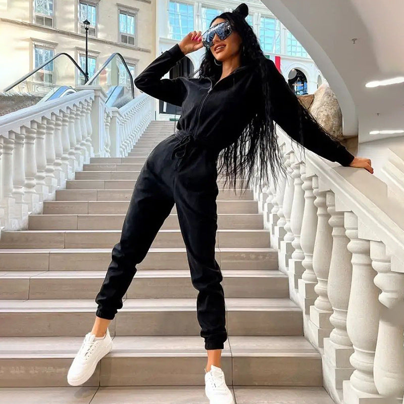 Women Deer Pu-Leather Jumpsuit