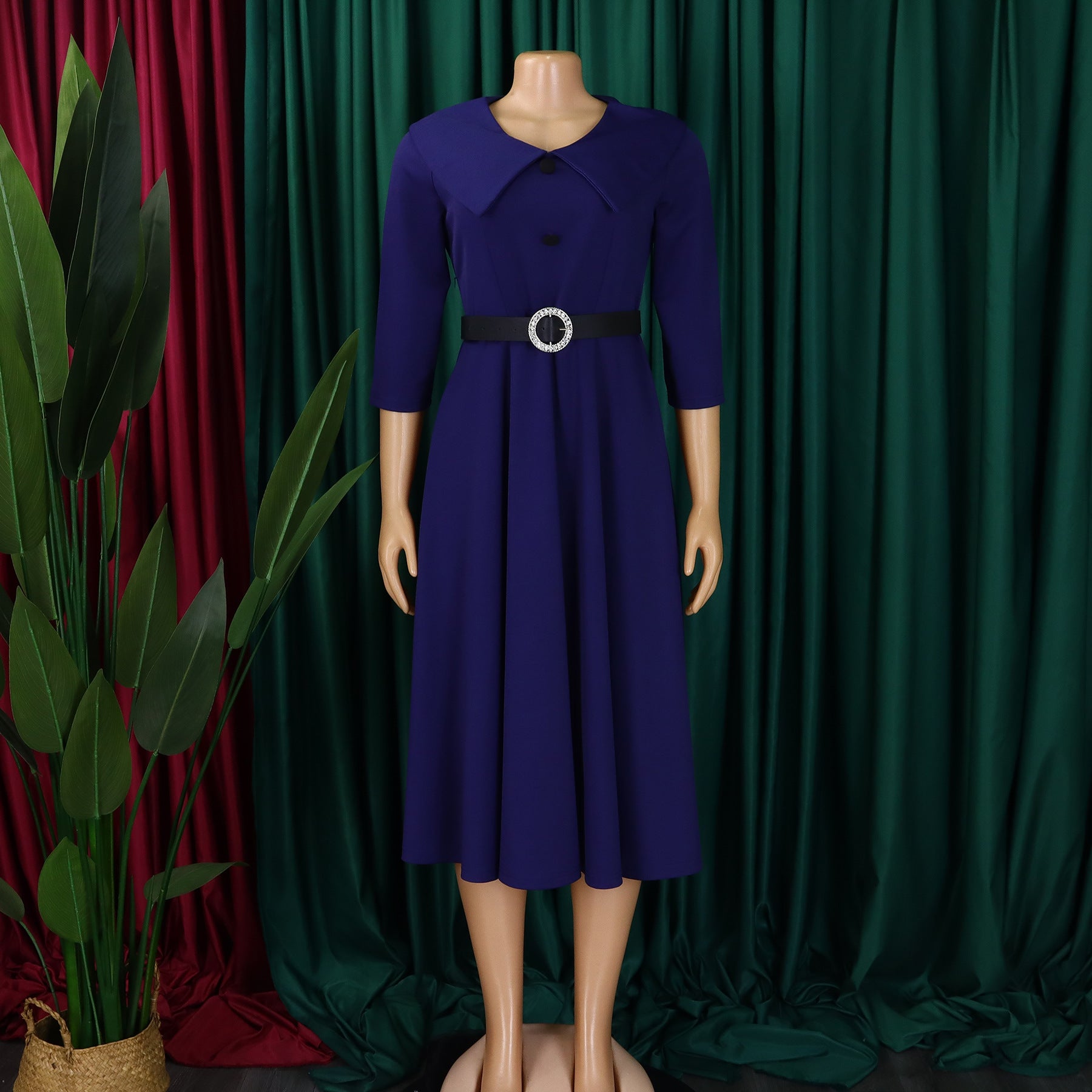 Women's Chic Turndown Collar Short Sleeve A-Line African Dress 12