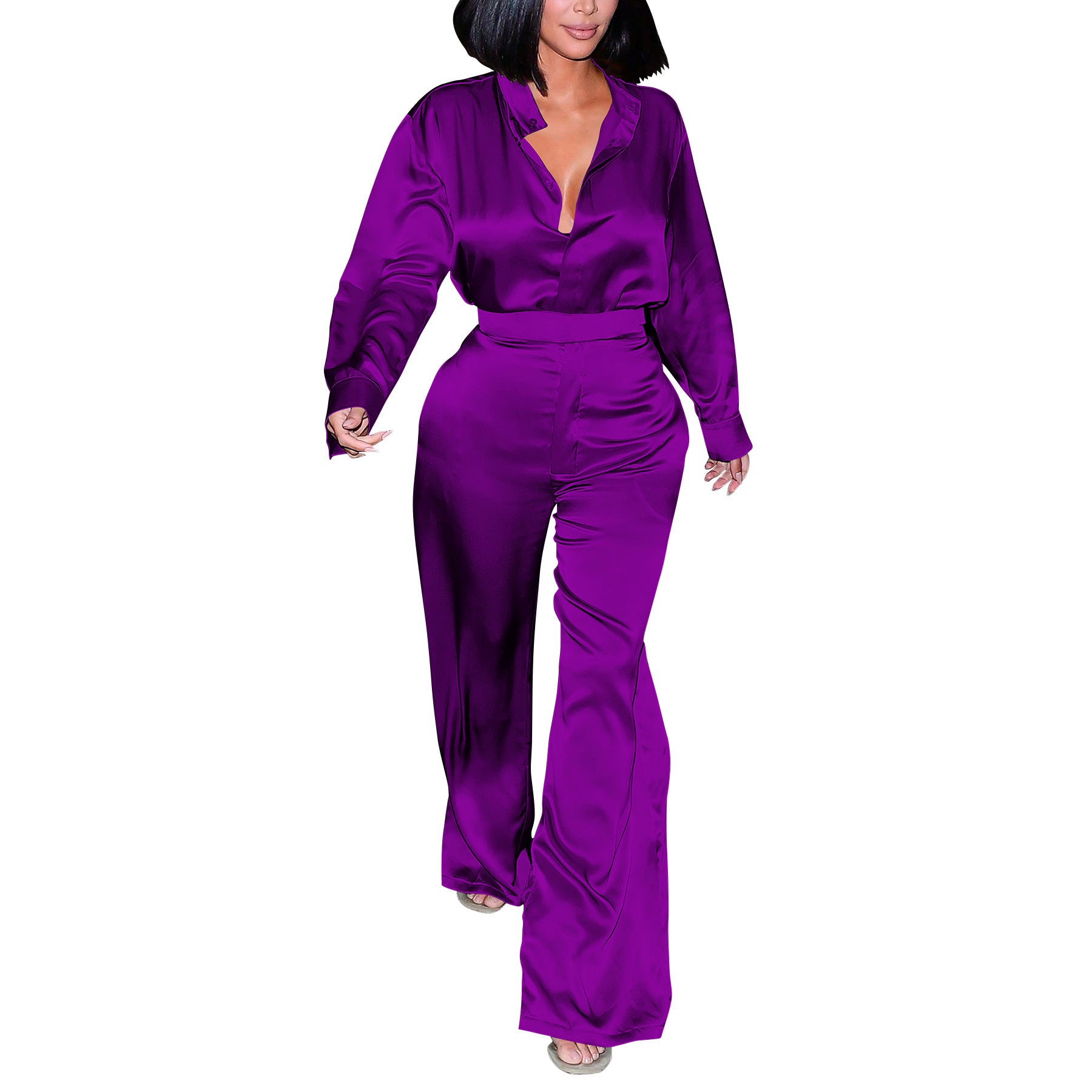 Fashion Women's Long Sleeve Shirt & Pants Set 14