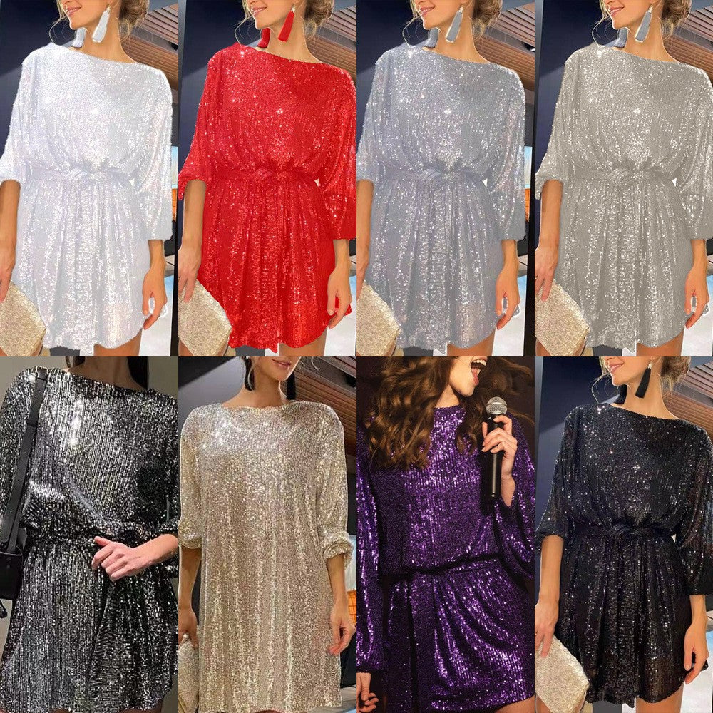 Fashionable Sequin Sequin Slim Waist Party Dress