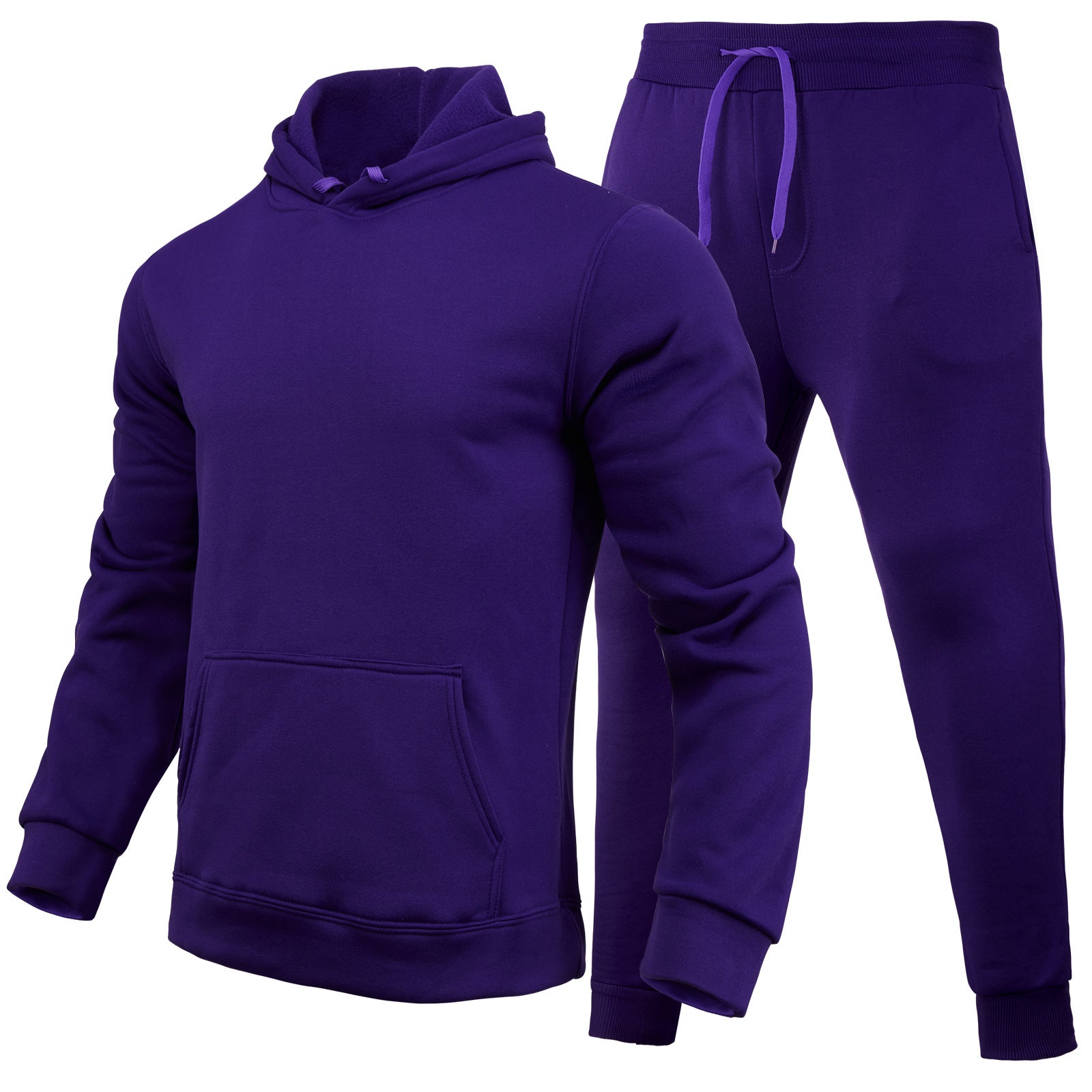 Men Casual Solid two-piece fleece loose Hoodies and sweatpants two-piece set 30