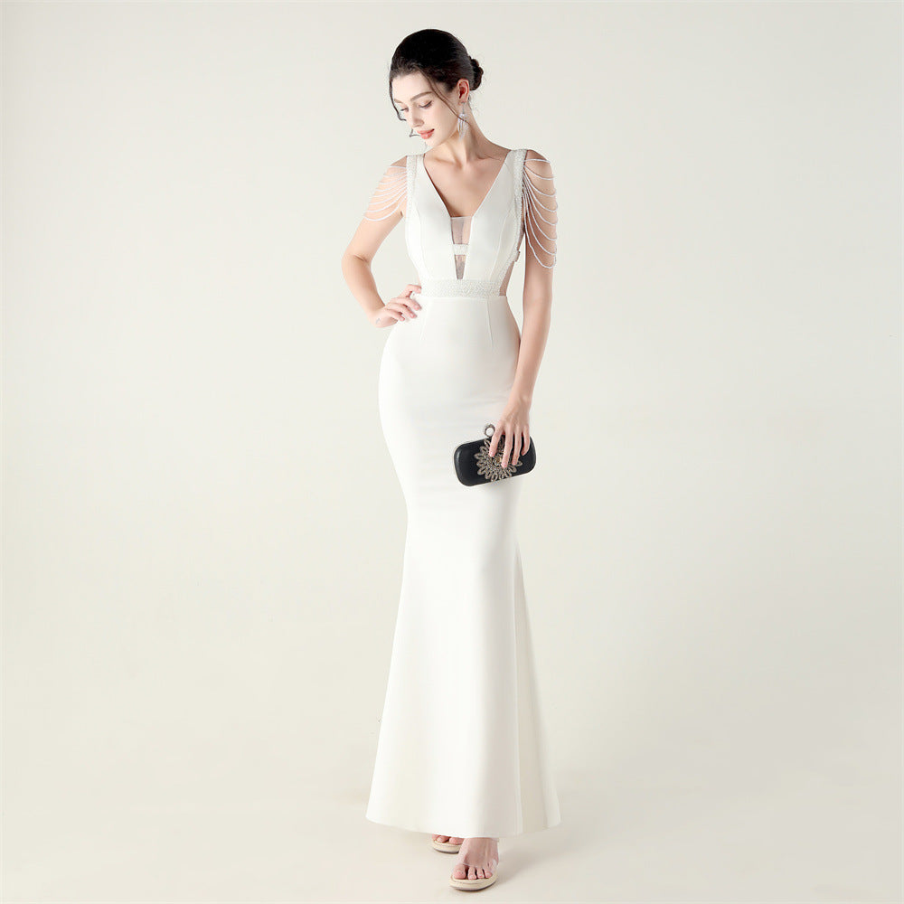 Deep V-Neck Beaded Slim Fit Formal Parties Weddings Evening Dress 13