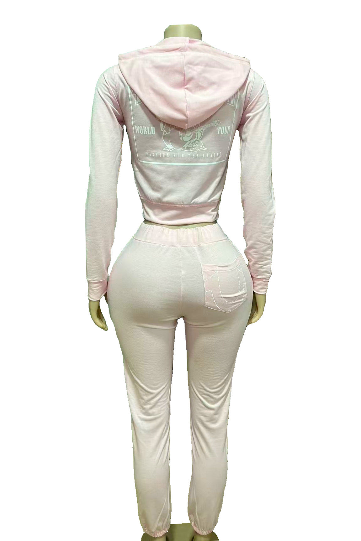 Women American Zippered Letter Print Hoodies and Pant Two-Piece Set 16