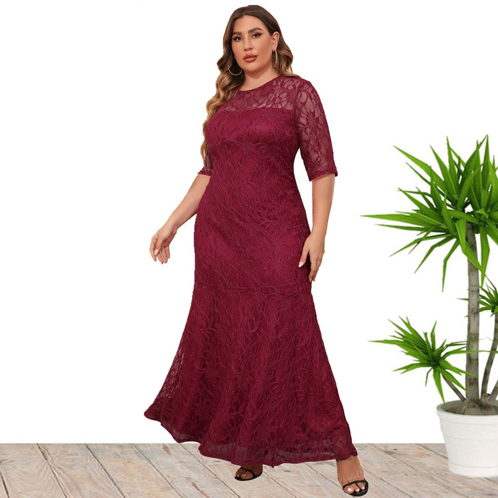 Plus Size Women's Lace Evening Dress Bridesmaid Dress 4