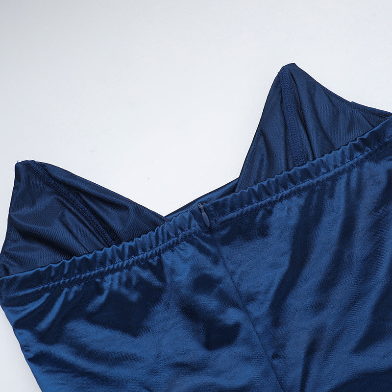 Autumn Chic Sexy Deep V Slim Waist Satin Slit Dress 30