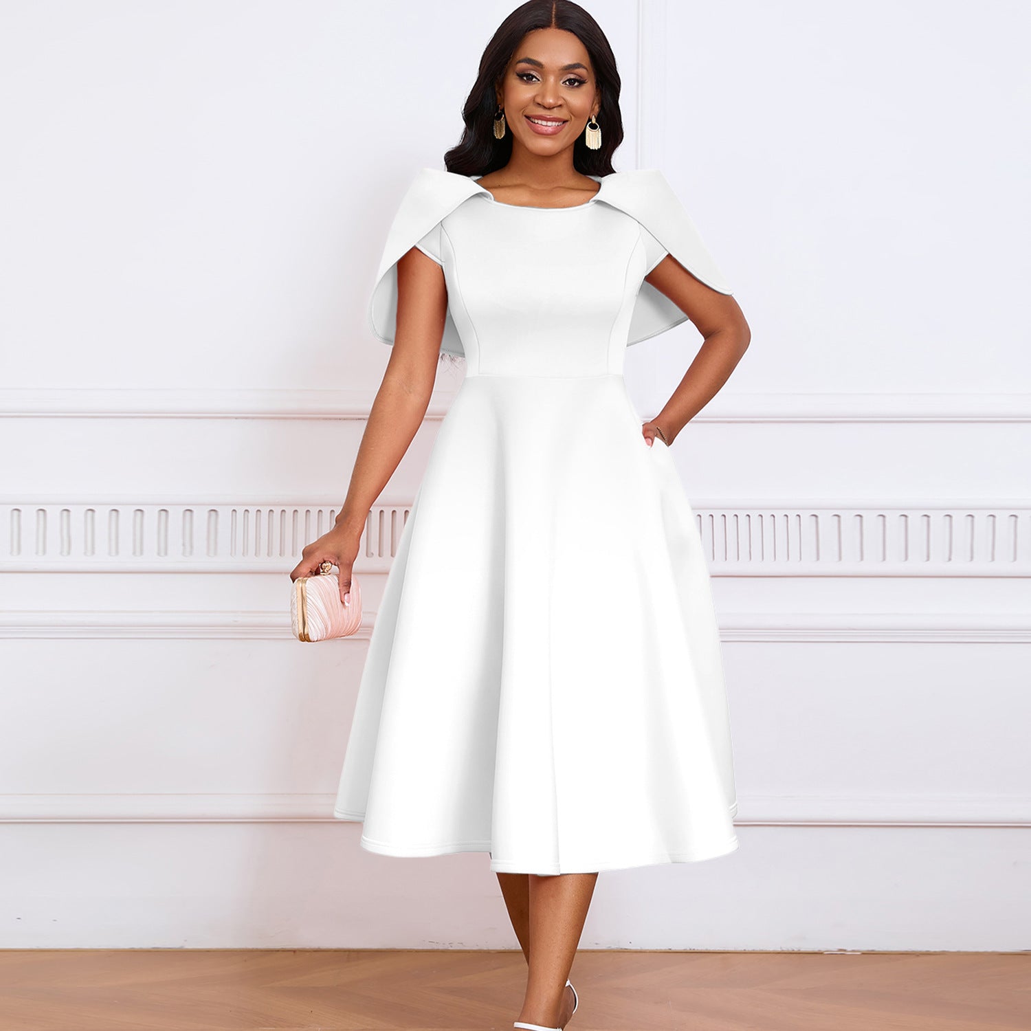 Women Short Sleeve Cape Dress 15