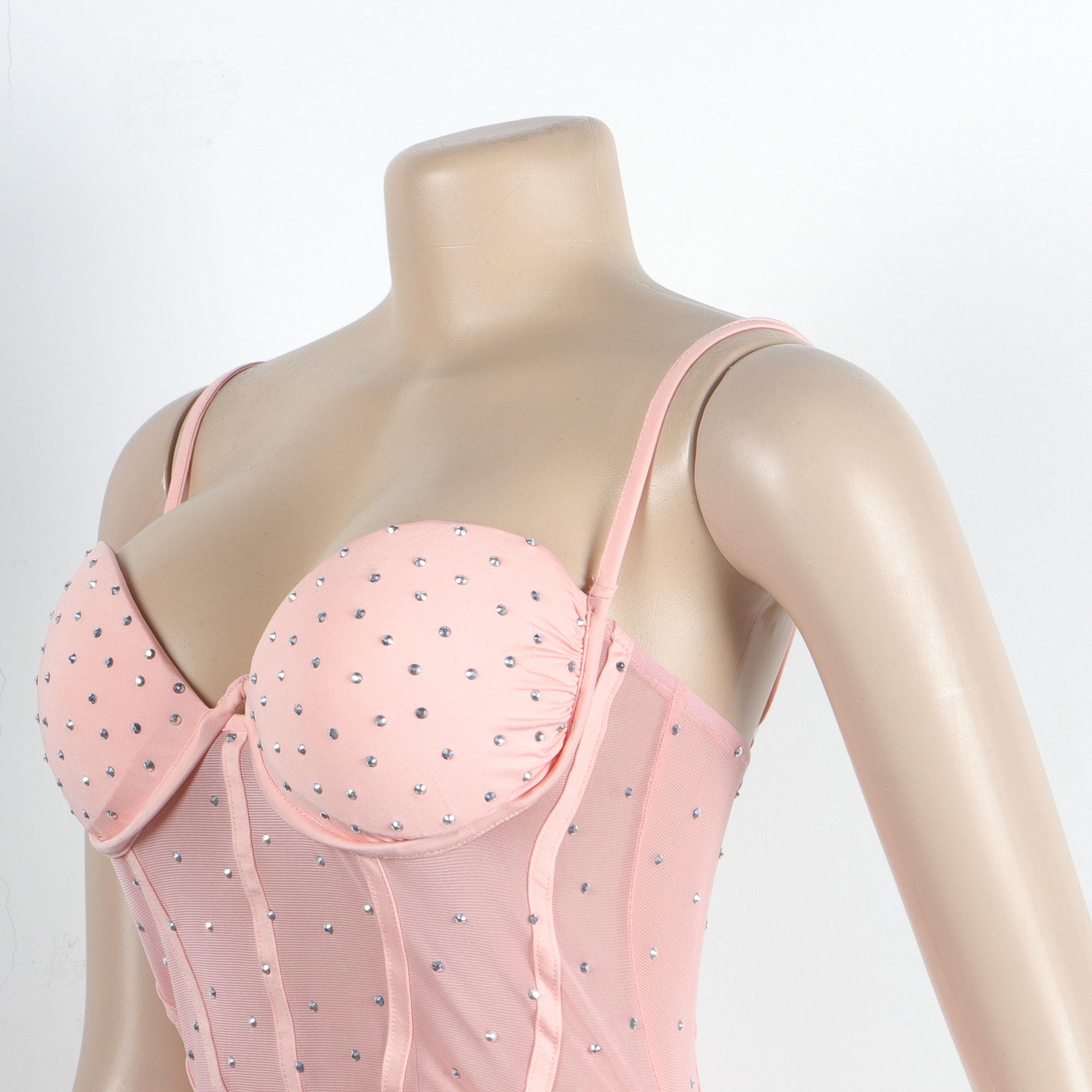 Sexy Slim Beaded Patchwork Sling Pleated Bodycon Dress 10