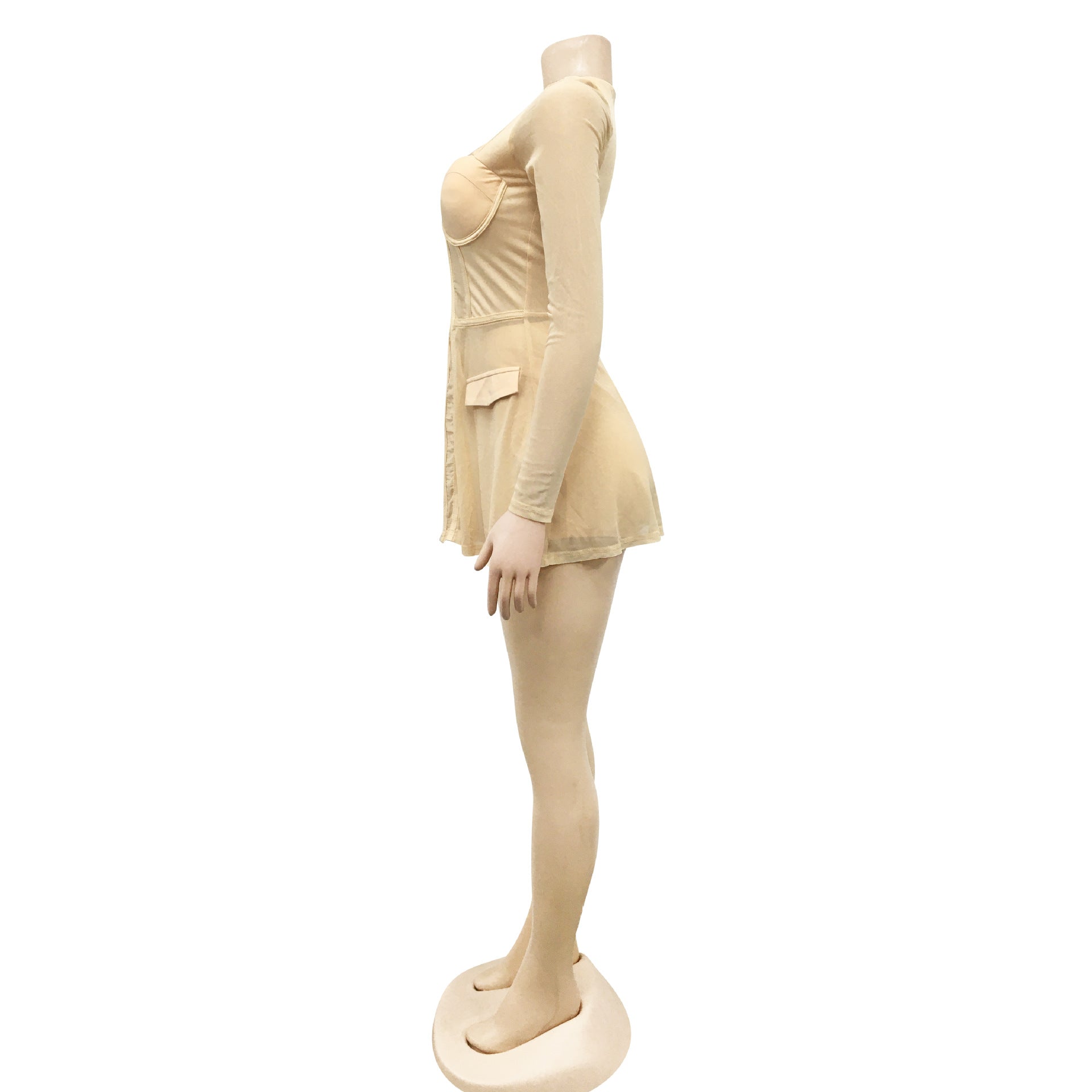 Women Mesh See-Through Long-Sleeved Top and Shorts Two-Piece Set 7