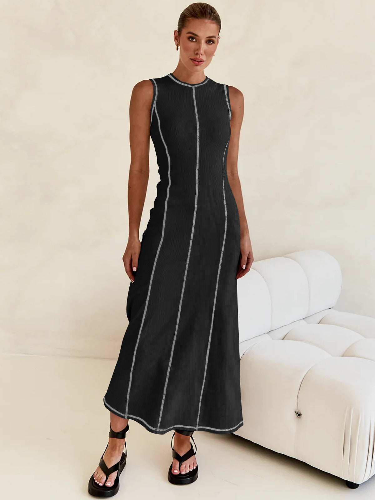Round Neck Sleeveless A-Line Knitted Long Dress 30
