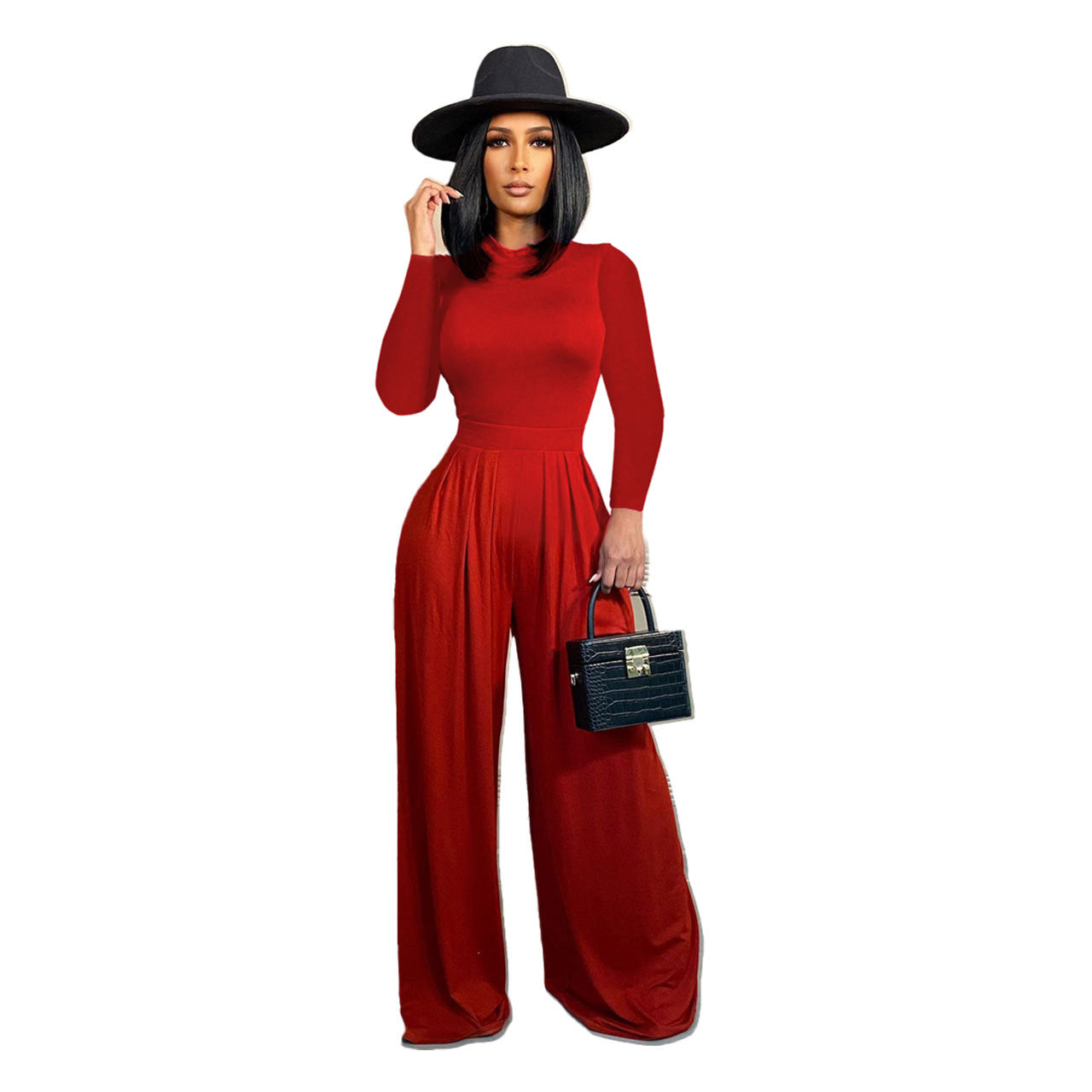 Women'S Fashion Solid Color Long Sleeve Bodysuit + Wide Leg Pants Two Piece Set 4