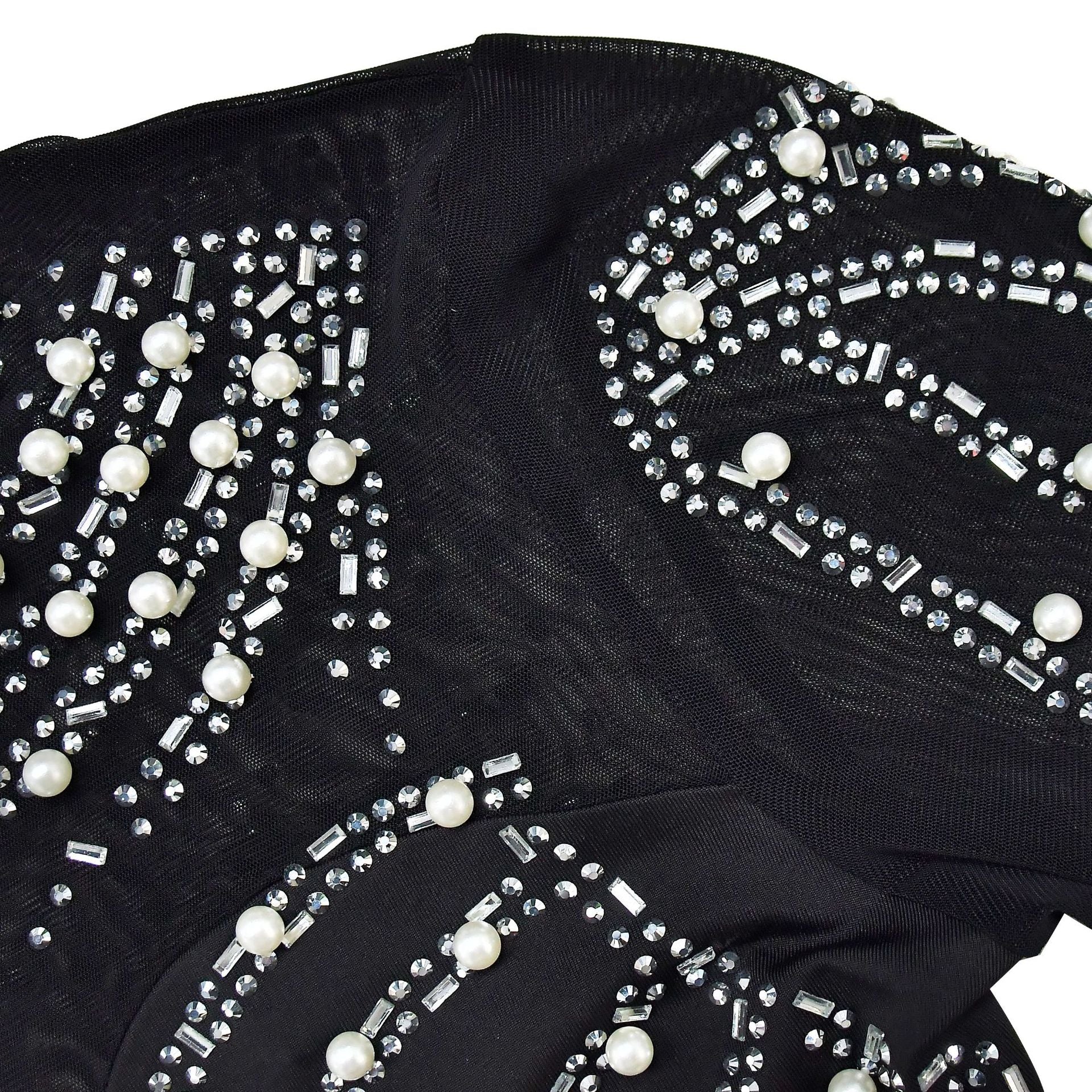 Women solid mesh beaded long-sleeved mini dress 18