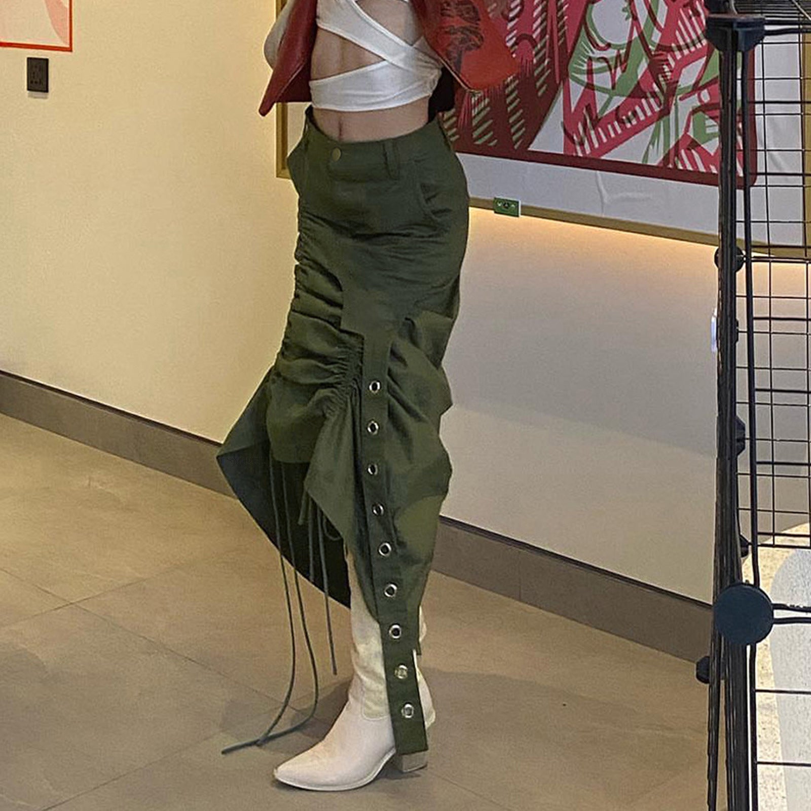 Women's Drawstring Side Pleated Irregular Casual Skirt 4