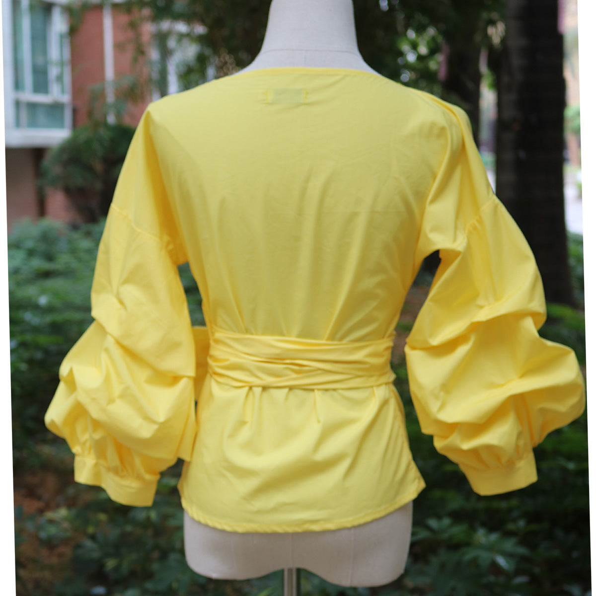 Plus Size Women's Clothing Cross Lace-Up Bubble Sleeve Sexy V-Neck Casual Shirt Top 6