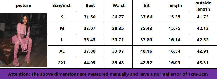 Women Sexy Lace Ripped See-Through Long Sleeve Crop Top and Pants Two Piece Set 6