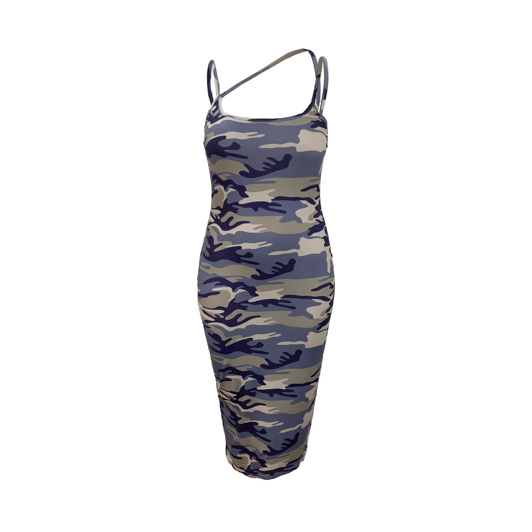 Plus Size Women's Fashionable Camouflage Print Strap Dress 8