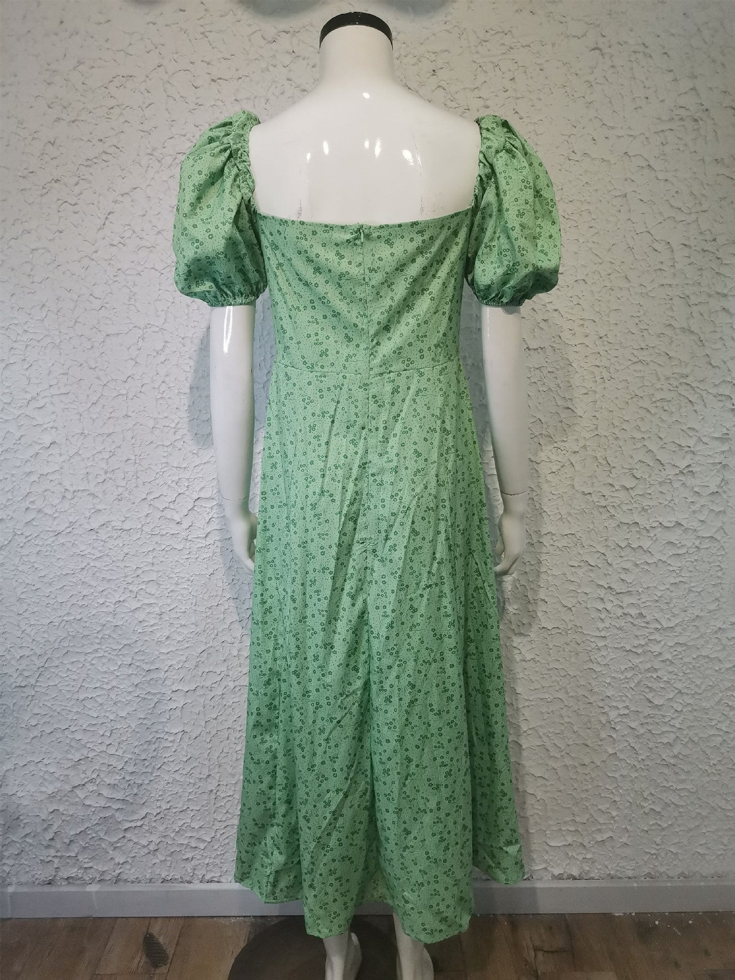 Women's summer fashion puff sleeve floral tie high slit long summer dress 29