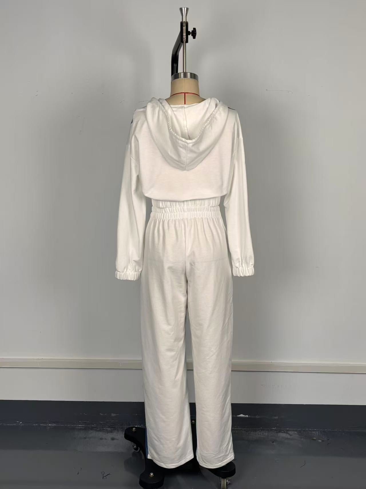 Women Sporty Casual Denim Contrast Zippered Jacket and Wide-Leg Pants Two-Piece Set 8