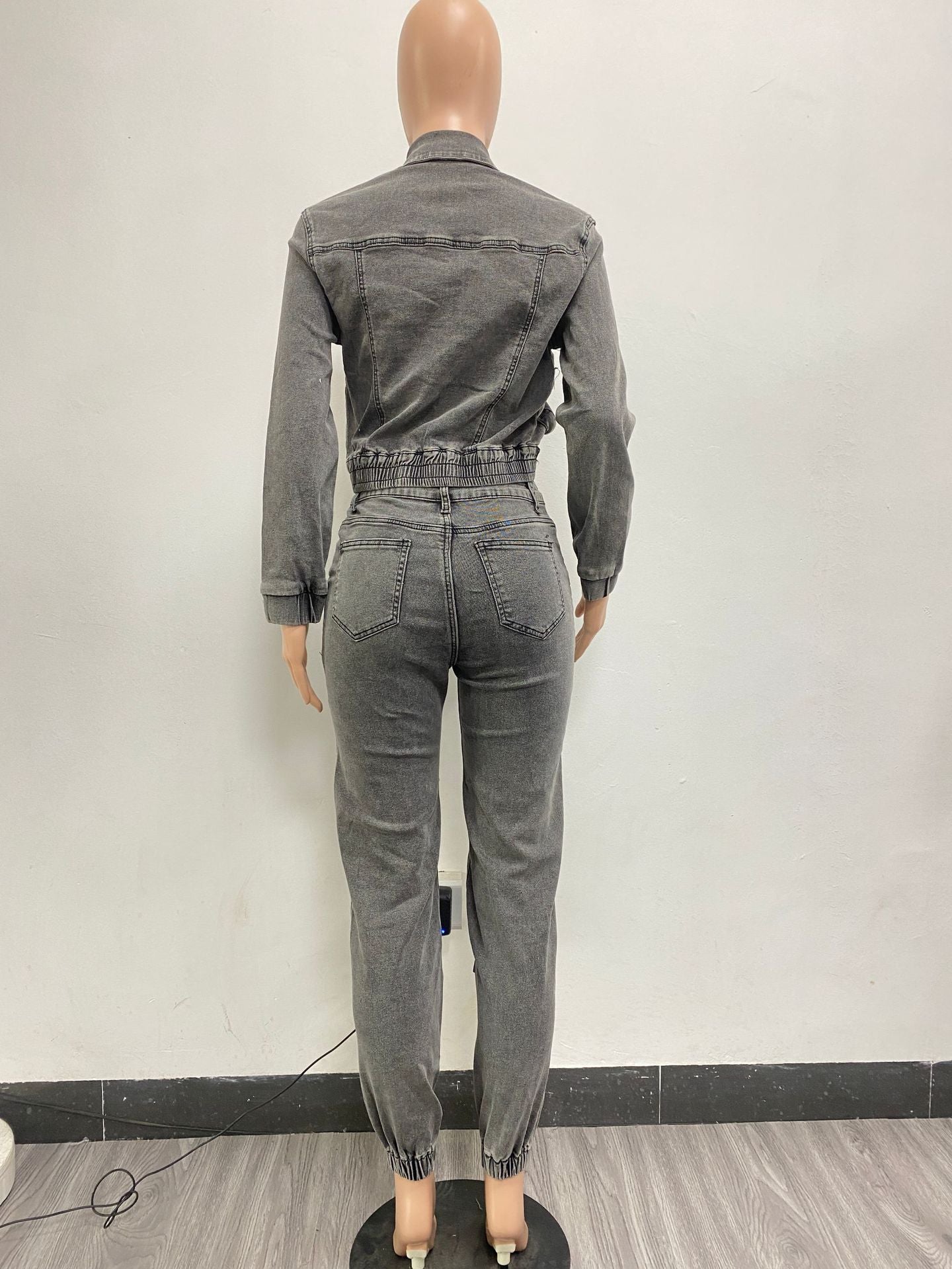 Women Stretch Washed Denim Cargo Top and Pant Casual Two-piece Set 10