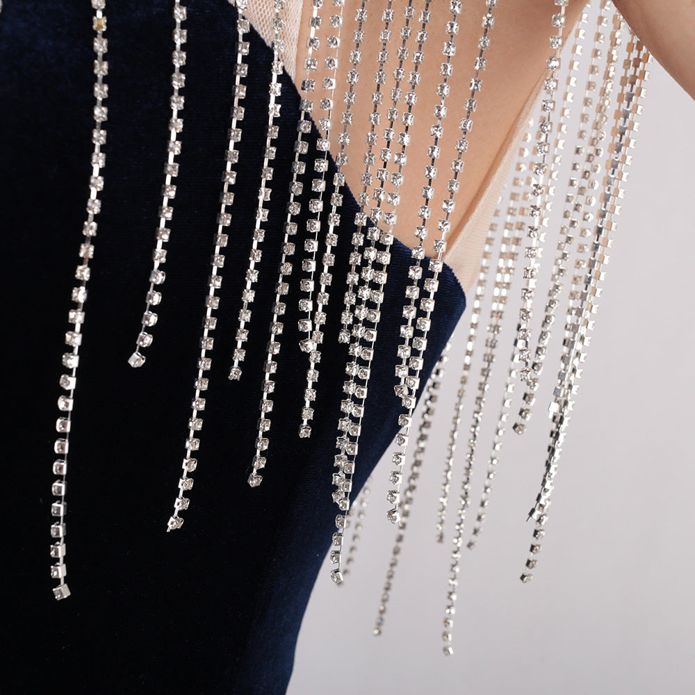 diamond chain velvet evening dress Formal Party long slim and elegant mermaid Prom Dress 17