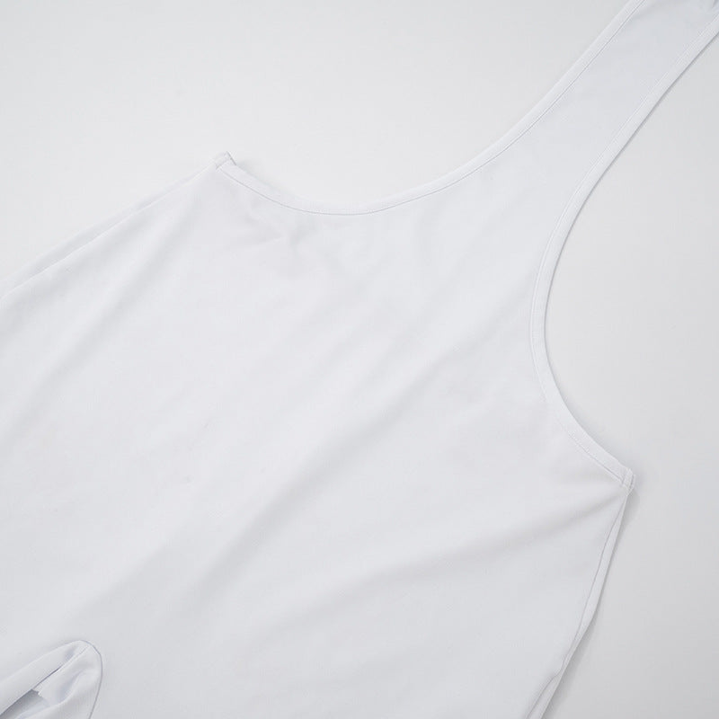 Women's Sexy Solid Color StraplessTop  Halter Low Back Tight Fitting Jumpsuit Two-Piece Set 23