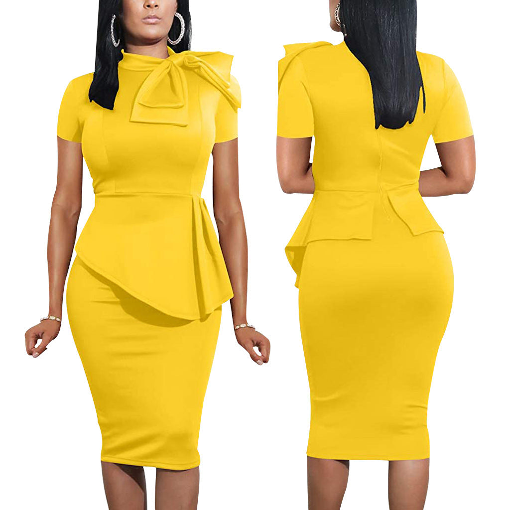 Women Sexy Bowknot Short-sleeved Bodycon Dress 20